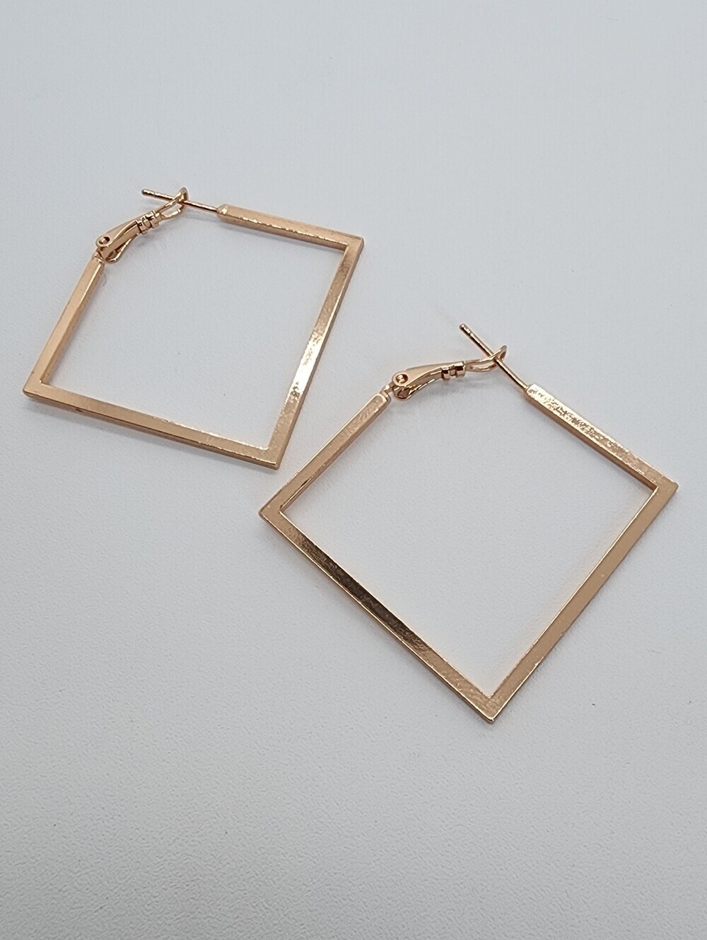 Rose Gold Tone Square Hoop Earrings 40mm Geometric Minimalist Statement